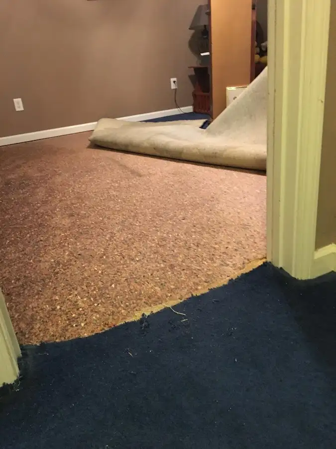 Carpet pad removal revealing water damage during Drying & Dehumidification in Carson