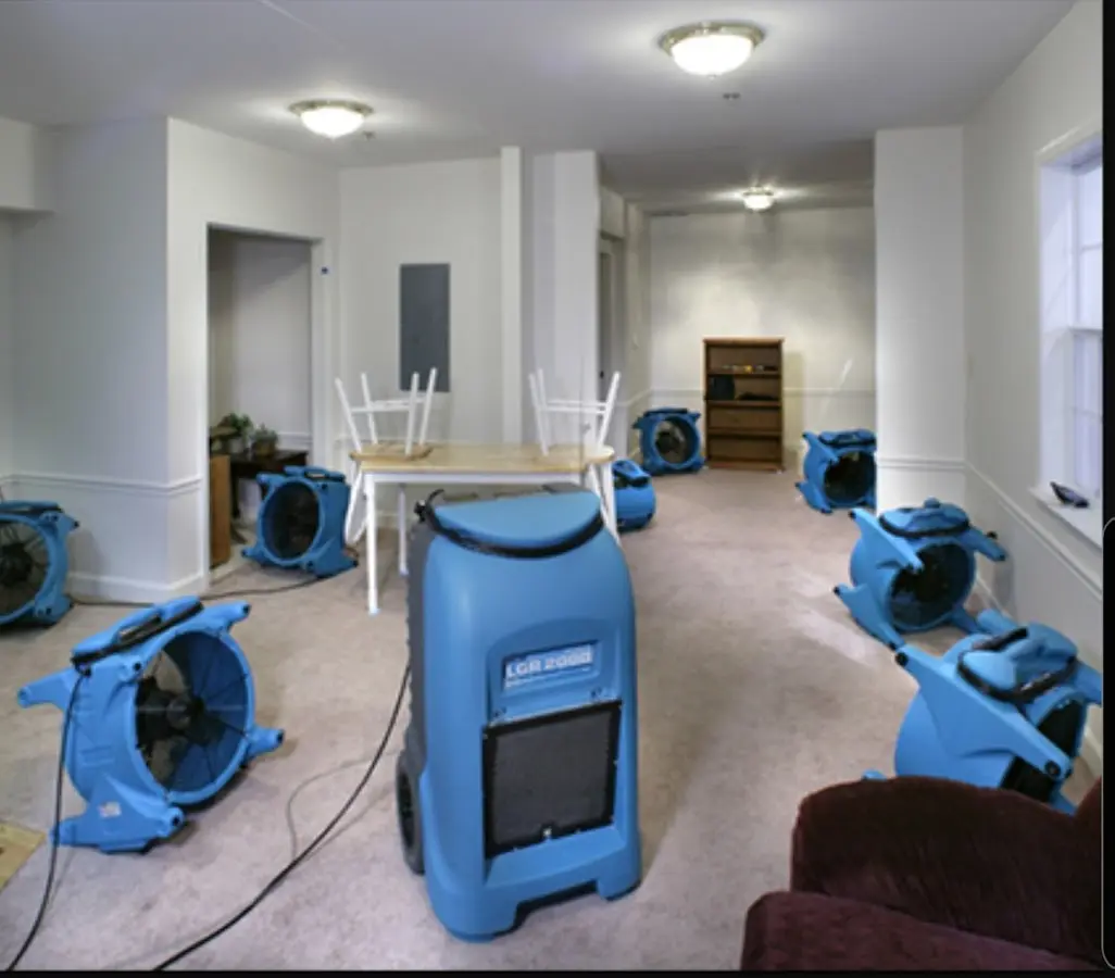 Air movers and dehumidifier setup for Water Damage Restoration in Carson